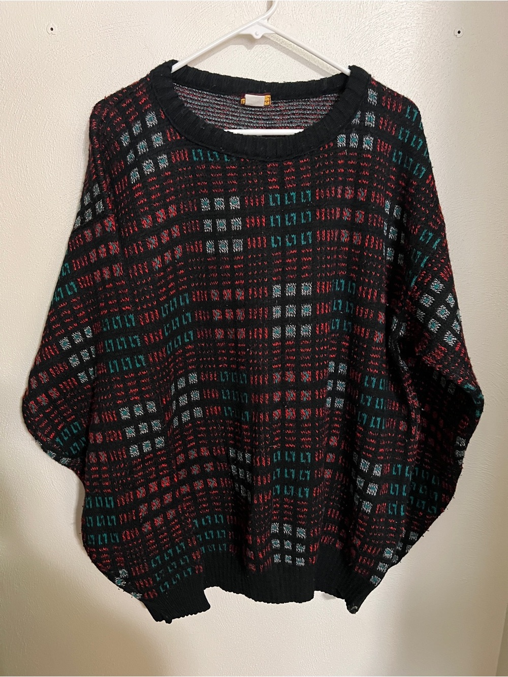 SERGIO VALENTE Vintage 70's Geometric Made in USA Sweater Black Red Green Sz 2XL